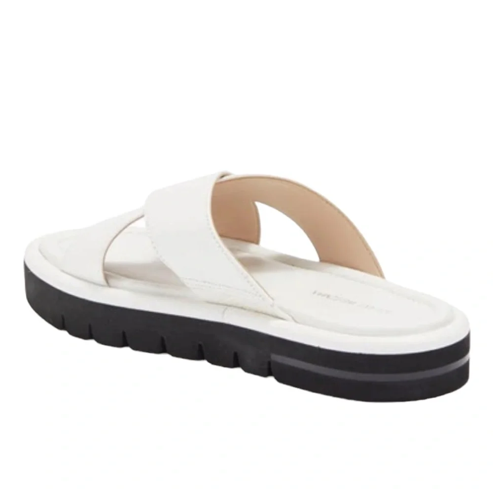 Stuart Weitzman Elodie Leather Slide Sandal in White‎ Size 10 B